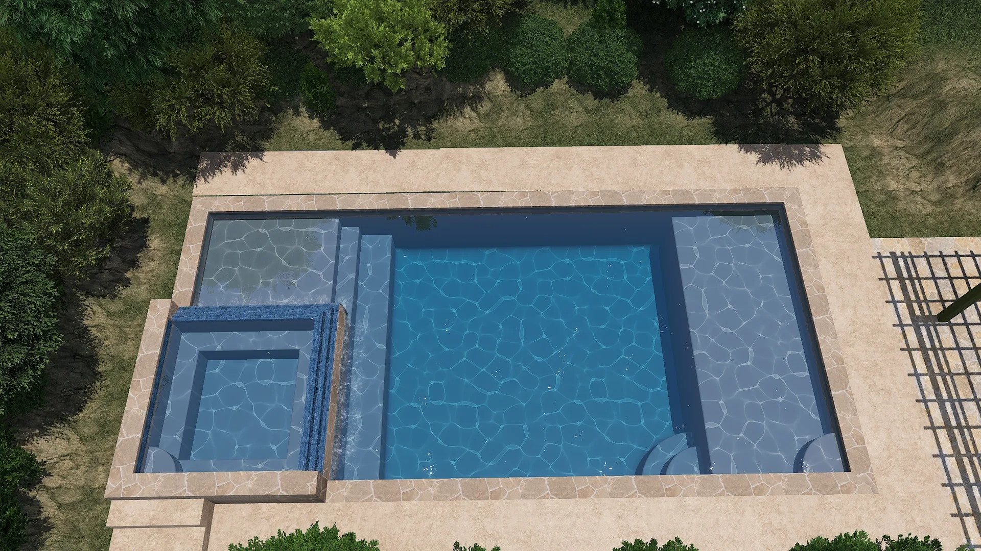 Rectangular Pool with Raised Spa Spillover alternate view