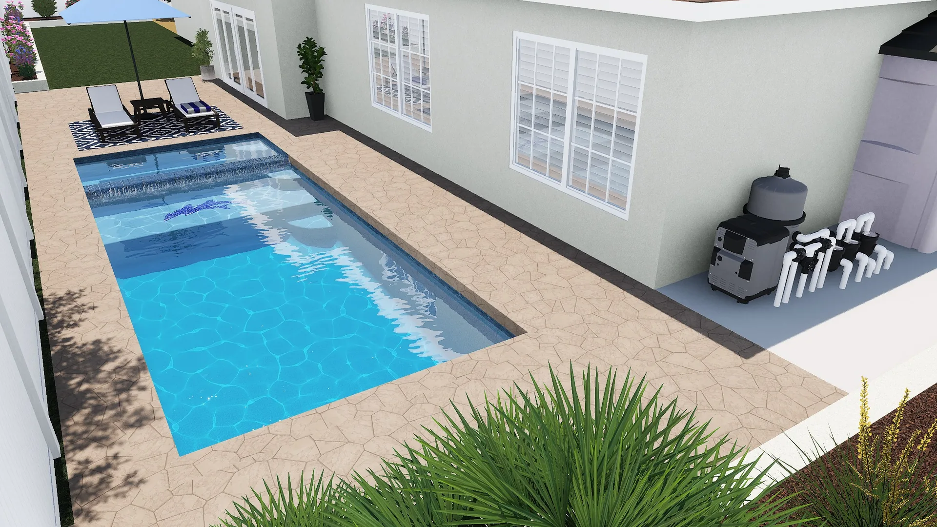 Narrow Side-Yard Pool with Tanning Ledge alternate view