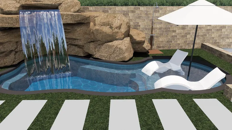 Freeform Pool with Rock Waterfall
