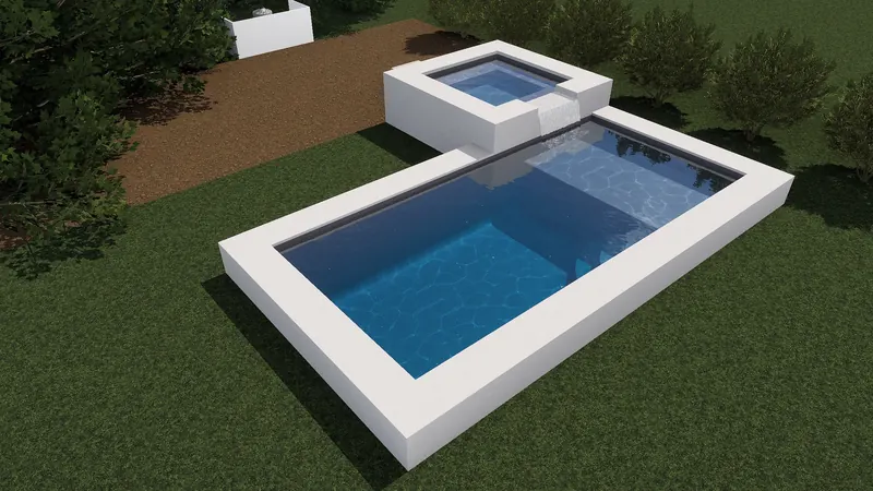 Modern Raised Pool with Elevated Spa rendering 2