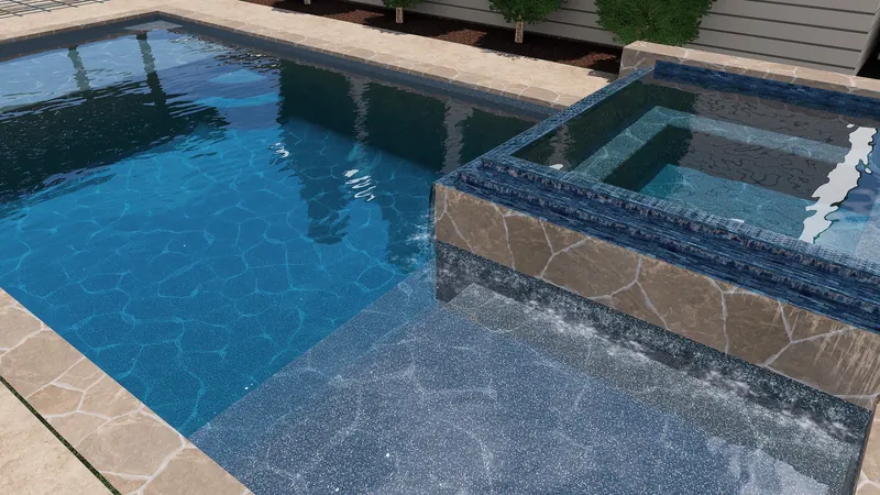 Rectangular Pool with Raised Spa Spillover rendering 2