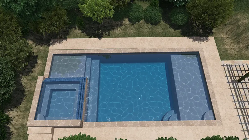 Rectangular Pool with Raised Spa Spillover rendering 3